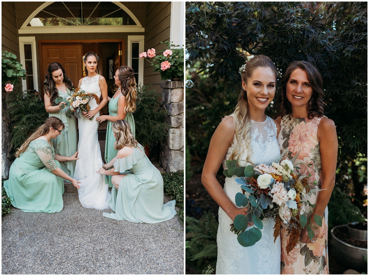 bride with bridesmaids bride with mom | glenwood treefarm tacoma washington photographer