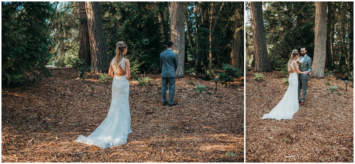 first look with bride and groom | glenwood treefarm tacoma washington photographer