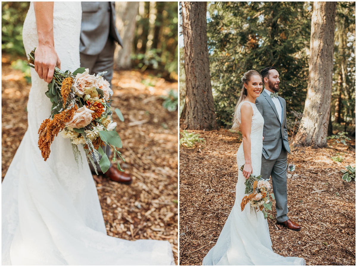 bride holding flowers with groom | glenwood treefarm tacoma washington photographer