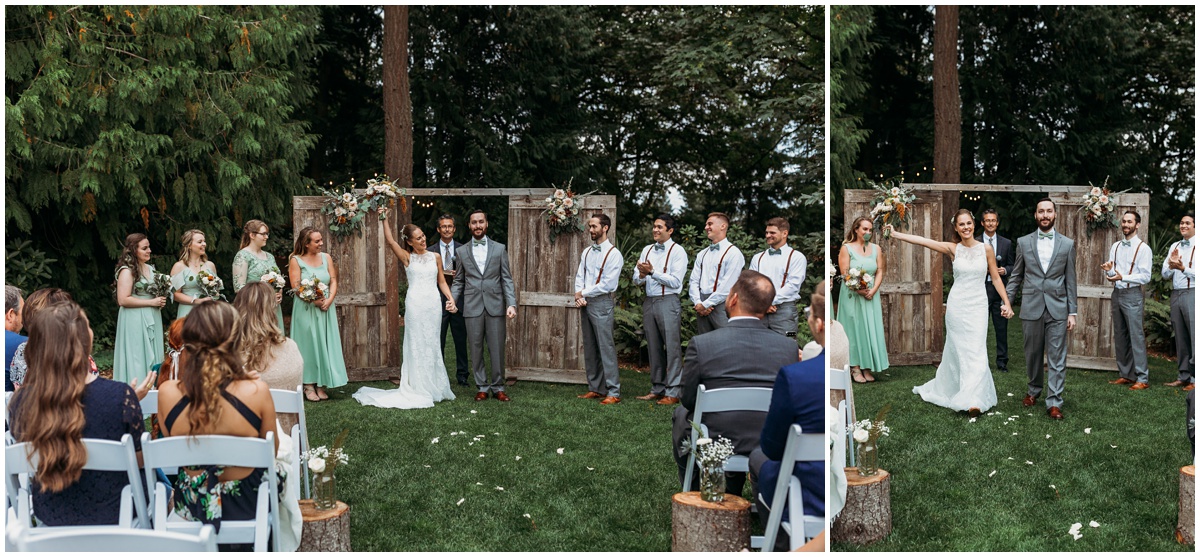 bride and groom celebrate after ceremony | glenwood treefarm tacoma washington photographer