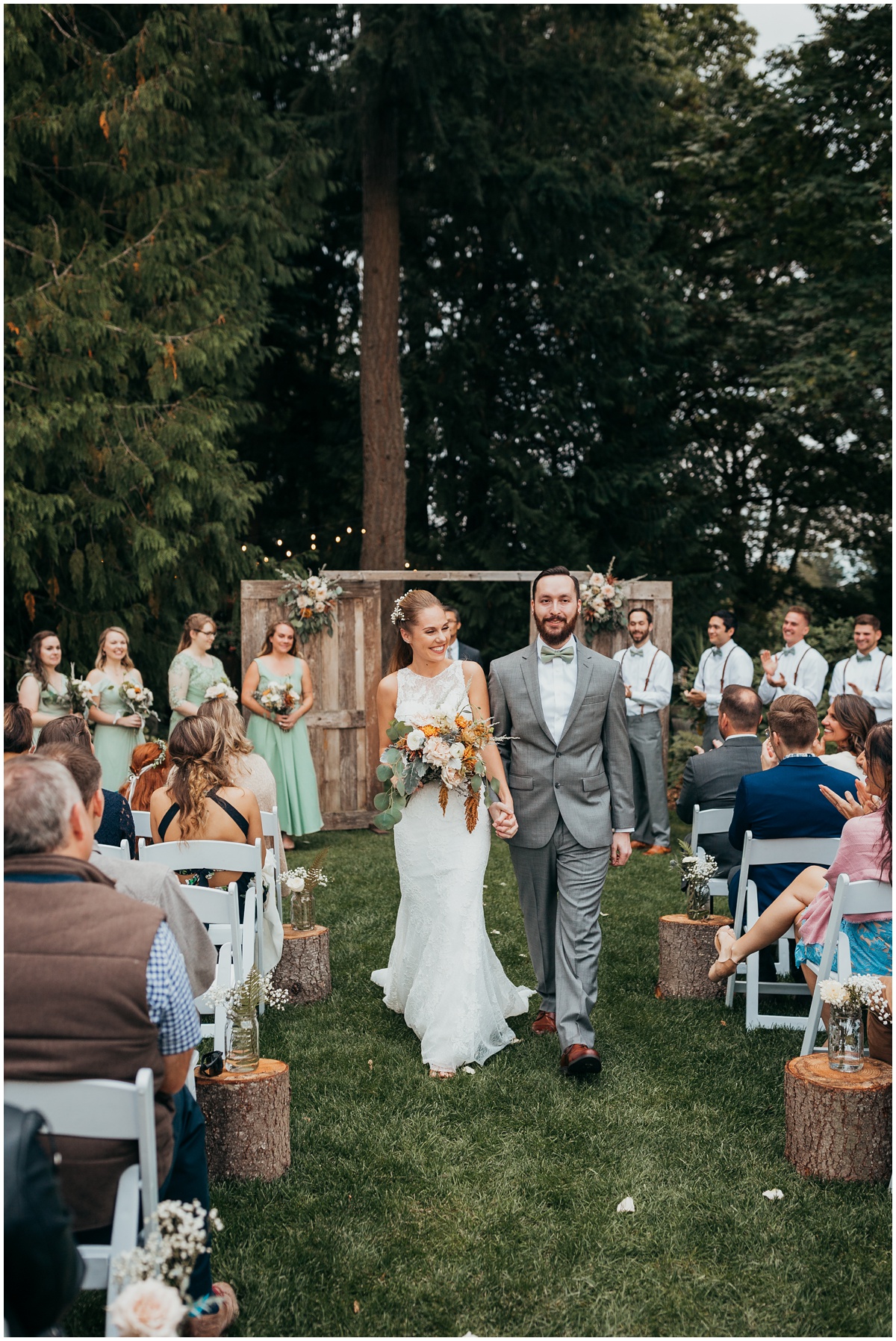 bride and groom walking down the aisle | glenwood treefarm tacoma washington photographer
