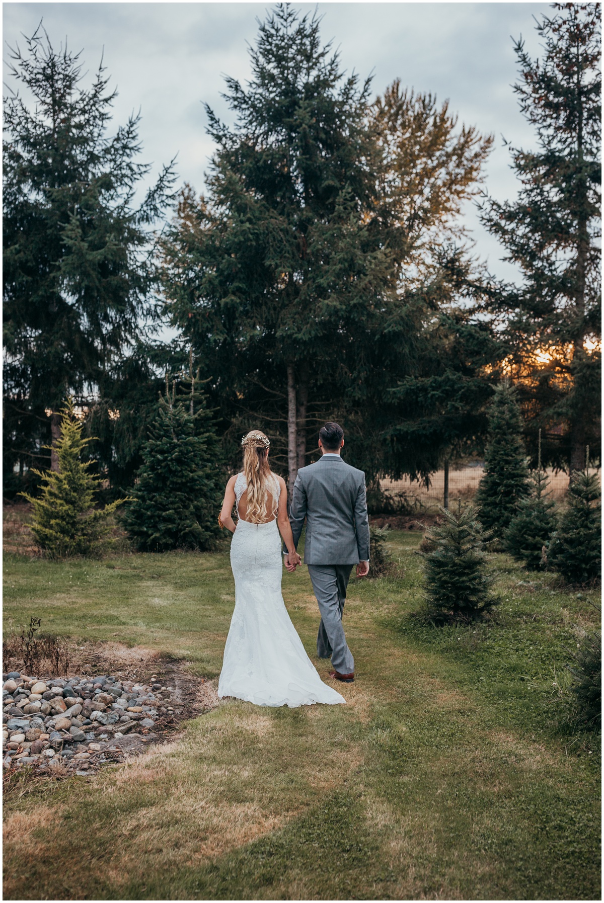 bride and groom walking | glenwood treefarm tacoma washington photographer