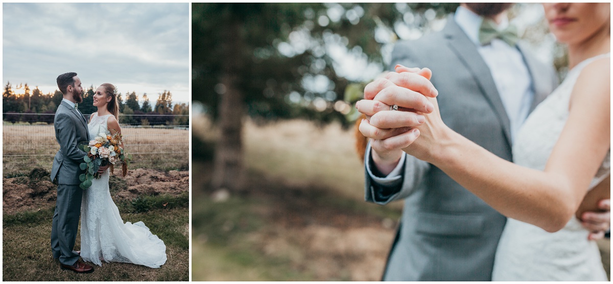 bride and groom holding hands | glenwood treefarm tacoma washington photographer