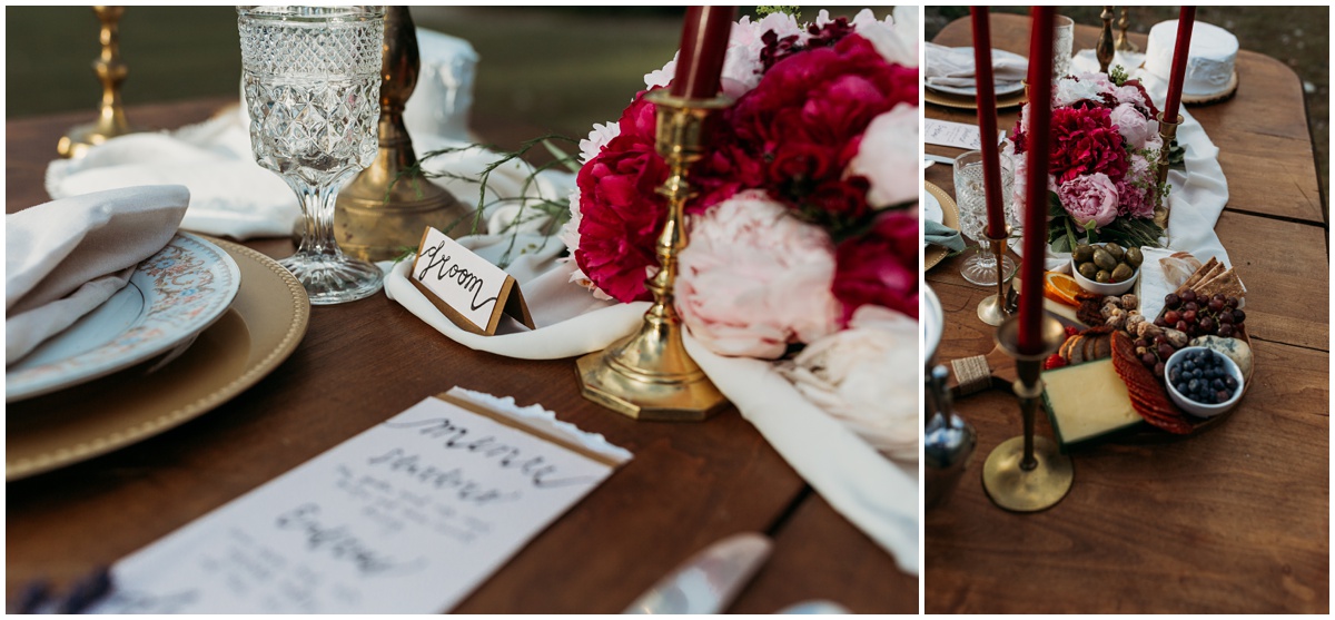 wedding table top and calligraphy boho style | Gold Creek Pond Washington Elopement Photographer