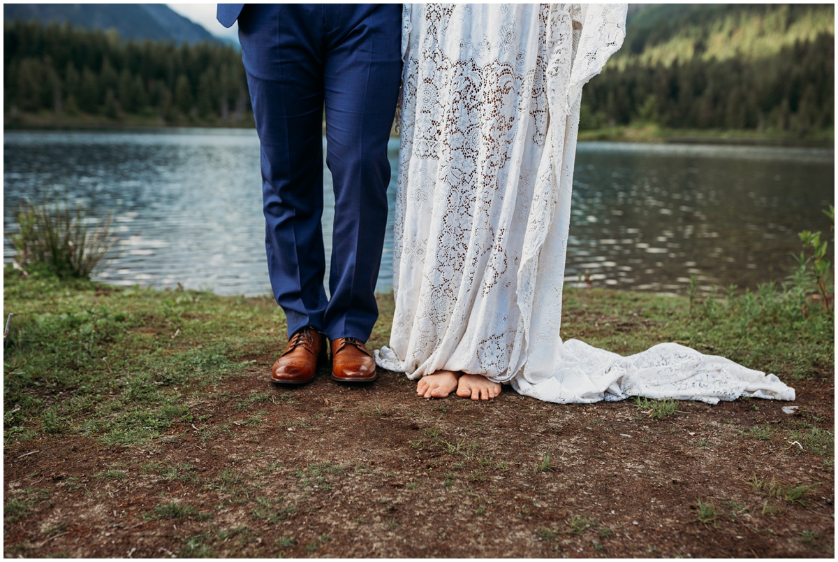 bride and groom feet portrait | Gold Creek Pond Washington Elopement Photographer