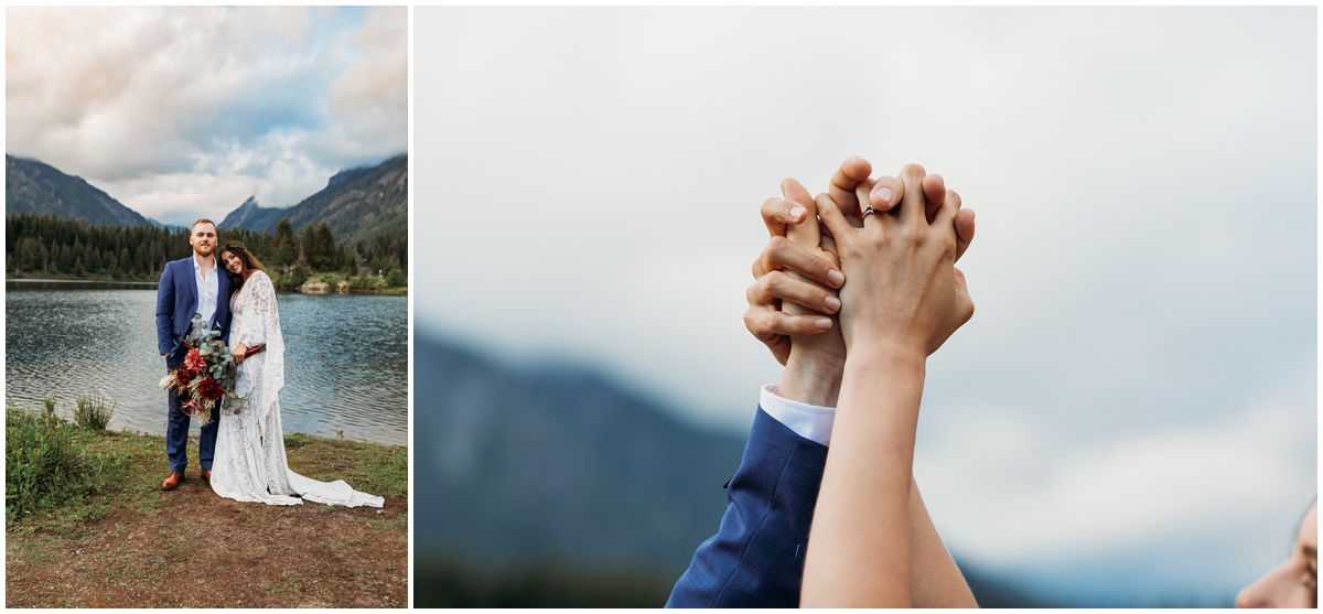 bride and groom and hands | Gold Creek Pond Washington Elopement Photographer