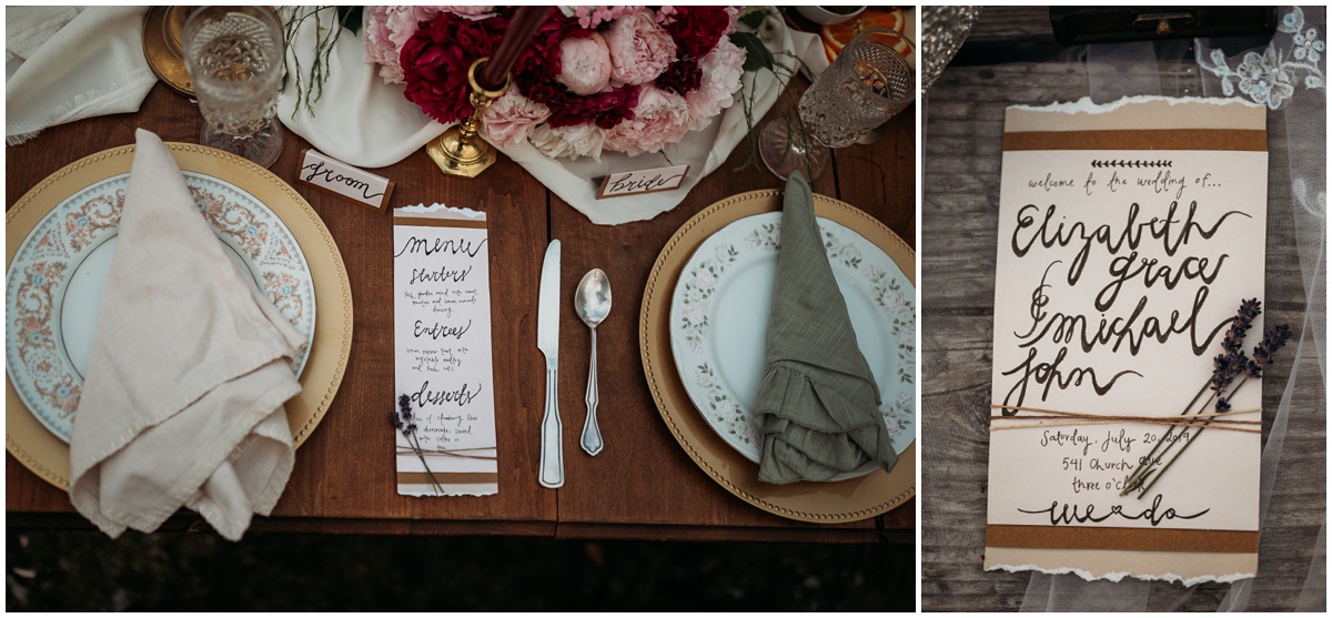 table settings and calligraphy invitaion | Gold Creek Pond Washington Elopement Photographer