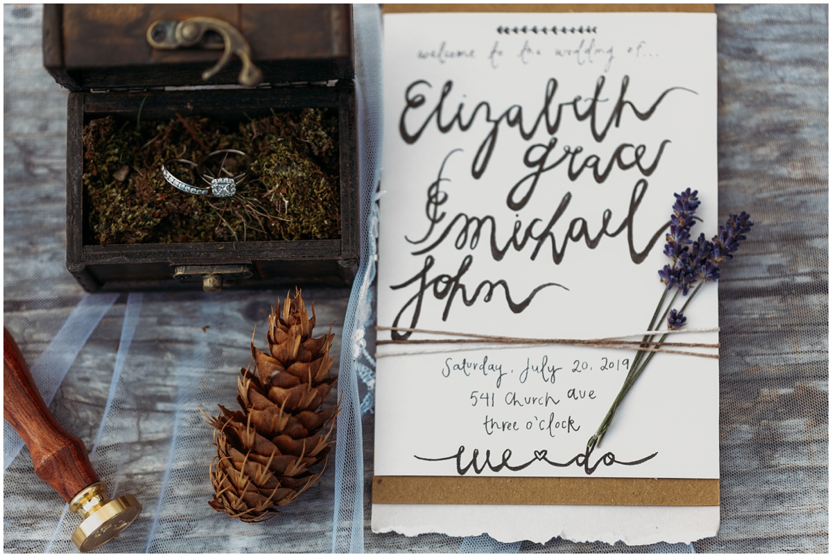 ring shot and calligraphy stationary | Gold Creek Pond Washington Elopement Photographer