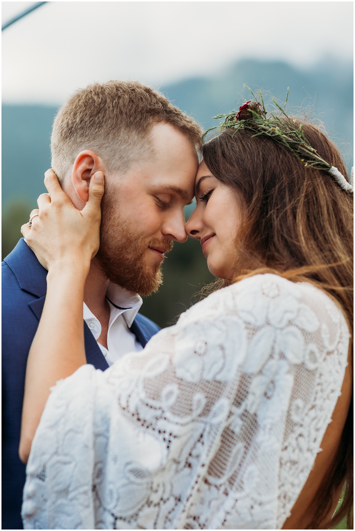 bride and groom heads together | Gold Creek Pond Washington Elopement Photographer