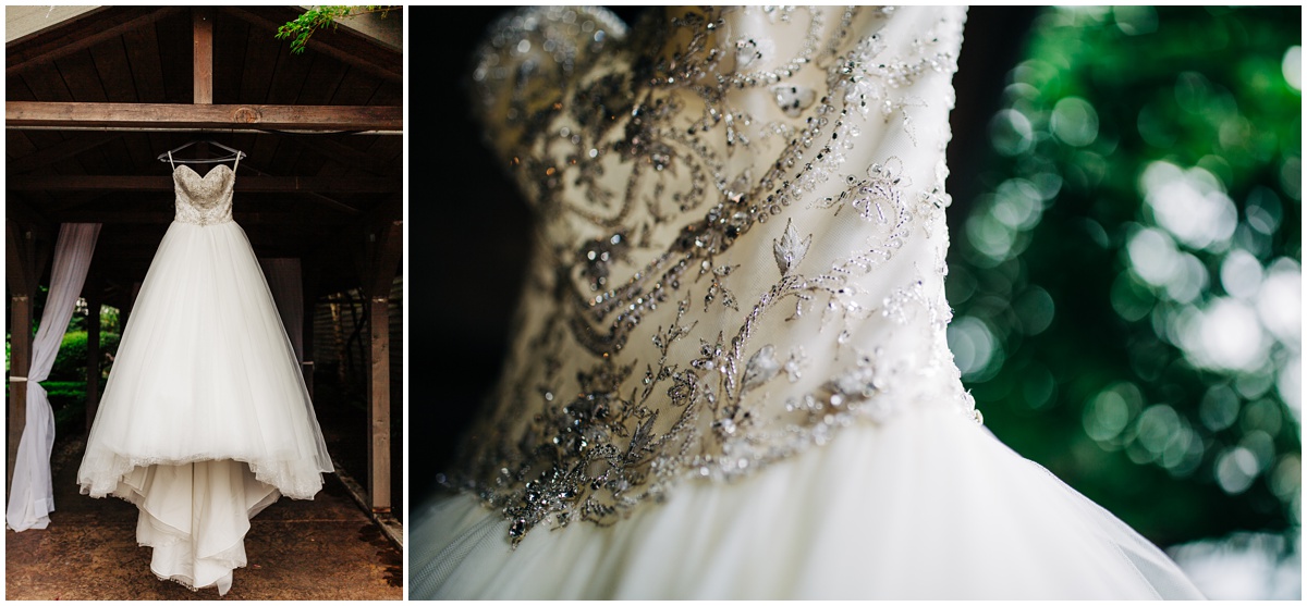 Beautiful princess wedding dress hanging | Hidden Meadows Wedding Snohomish Washington