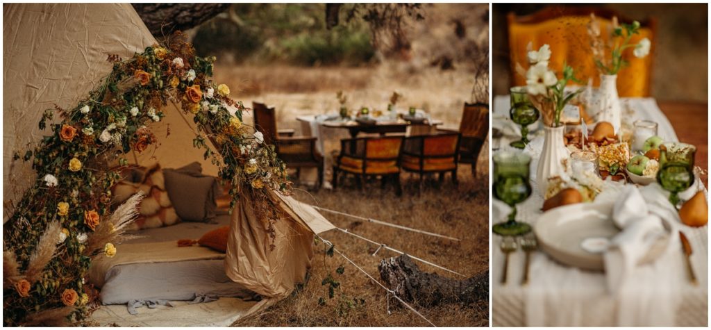 elopement table and tent details wedding day