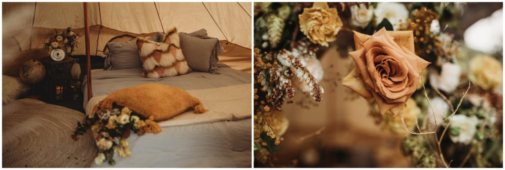 details of florals and glamping tent